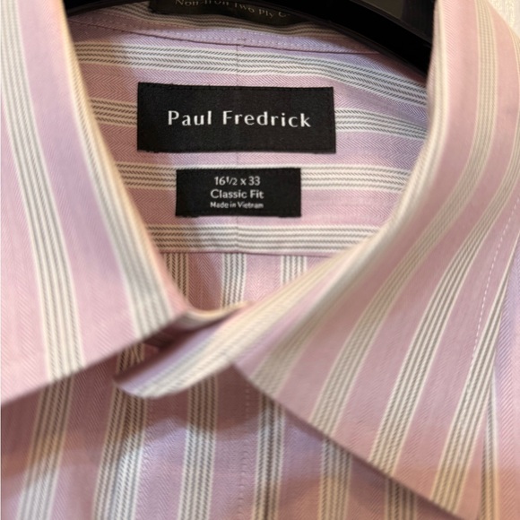 Paul Fredrick Men's Pink Striped Shirt Classic Fit Non Iron 16-1/2+33 - Picture 9 of 9